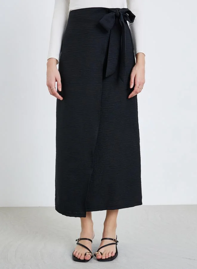 Styli Women Black Wrap Maxi Skirt
